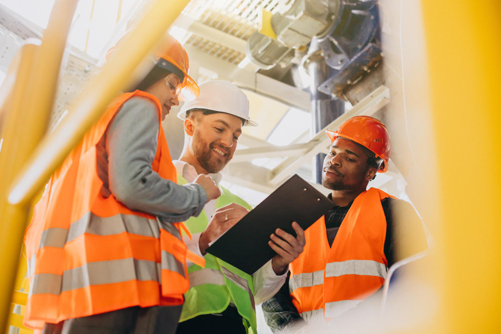 Equipe de trabalhadores em inspeção de segurança